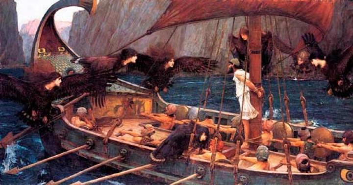 Sailing the Odyssey past Siren Island and past Scylla and Charybdis Odyssey Adventure on Siren Island